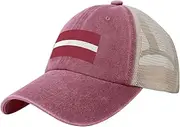 [Generic] Flag of Latvia Cowboy Mesh Baseball Cap for Latvian Man Woman Outdoor Adjustable Denim Hat