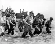 Gen. Douglas MacArthur Wades Ashore Leyte, Philippines 8x10 WWII Photo 275a