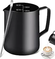 Milk Frothing Pitcher, Stainless Steel Espresso Steaming Pitcher 320Z/900ML Coffee Milk Frother Cup with Decorating Art Pen for Espresso Machine, Milk Frother, Latte Art Black