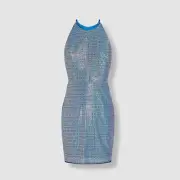 $220 Aidan BY Aidan Mattox Womens Blue Sequin Halter Mini Dress Size 10
