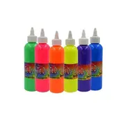 6 x 1 Litre Professional Grade UV Neon Glow Tie Dye With Free Blacklight