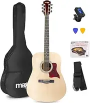 [MAX] SOLOJAM-NT Acoustic Guitar Steel String Pack Pics Tuner Strap Soft Case + Strings Natural