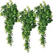 Artificial Eucalyptus Vine Hanging Plants, Set of 3, Green, for Indoor Outdoor Decor