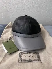 Brand New Gucci Diana Leather Lamb skin Baseball Cap Black Grey Size Medium 57cm