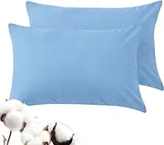 LINENOVA 100% Luxury Cotton Standard Pillowcases(Set of 2),Super Soft and Breathable Envelope Closure Pillow Cases - 48x74cm - Light Blue