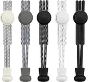 [HIKPACKER] 5 Pairs of Elastic Laces with Quick Release, 100 cm Shoelaces Without Tying Quick Release, Laces with Quick Release, Elastic Laces Round for Children, Men, Women, black, Einheitsgröße