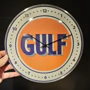 12" Antique Vintage Style Round Gulf Oil Wall Clock Sign