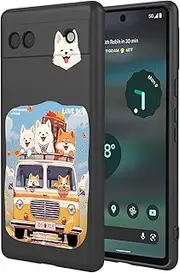 for Google Pixel 6A Case - Liquid Silicone Cartoon Dog Pattern TPU Smooth Gel Protective Case with Camera Protection, Shockproof Shell, and Microfiber Lining, Black