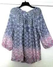 Christopher & Banks Ladies 3/4 Sleeve Printed Peasant Top Size M - 65% Rayon