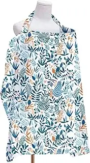 Winmany Breastfeeding Cover Breathable Nursing Cover Up for Women Floral Prints Multi-Use Privacy Cover Adjustable Nursing Apron Car Seat Cover 72X95CM (Blue Leaves)