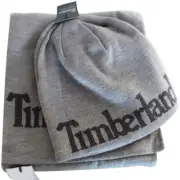 Boxed Set Timberland Men's Jacquard Reversible Scarf Muffler & Beanie Hat Gray