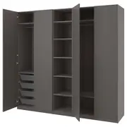 PAX / FORSAND wardrobe combination, dark grey/dark grey, 250x60x236 cm