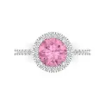 1.85Ct Round Cut Pink Gemstone Gold Halo Engagement Promise Wedding Bridal Ring