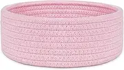 ABenkle Small Woven Basket, Empty Tiny Shallow Storage Baskets, Mini Cotton Rope Baskets, Round Decorative Hamper, Basket Storage Bins for Toys, Spa, Socks, Nursery, Living Room- Pink