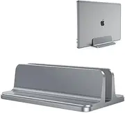 Vertical Laptop Stand Holder, OMOTON Desktop Aluminum MacBook Stand with Adjustable Dock Size, Fits All MacBook, Surface, Chromebook and Gaming Laptops (Up to 17.3 inches), Gray