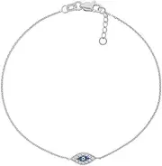 [JewelryWeb] 14k Solid Yellow Gold Side ways Adjustable Mini CZ Simulated Diamond Evil Eye Bracelet 19 Centimeters Link-Bracelet for Women in