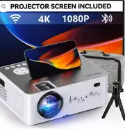 Projector 5G WiFi & Bluetooth 4K + 100" Projector Screen + Bag+Tripod Kit