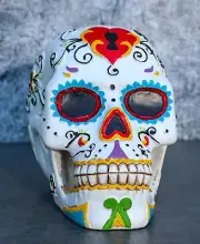 Ebros White Floral Sunny DOD Sugar Skull Statue Colorful Pastel Resin Figurine