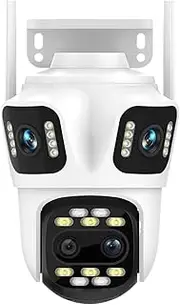 8K 16MP WiFi IP Camera Four Lens 8X Zoom Home Security Camera Outdoor Auto Tracking CCTV Video Surveillance Security Protection(A/U,12MP Camera No Card)