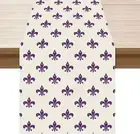 BOTB LIHM Mardi Gras Purple Fleur De Lis Iris Cloth Table Runner Burlap Table...