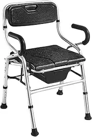 Bedside Commode Chair Lightweight Foldable Shower Toilet Chair Height Adjustable Elderly Disabled Toilet Shower Chair for Toilet with Arms and Backrest Load Capacity 330 Lbs(B)