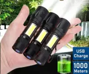 Mini LED Flashlight Black USB Rechargeable Handtool lamp Camping Tourch Lantern