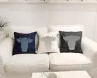 Millianess Embroidered Throw Pillow Covers Bull Head Pattern 18x18 (Grey)