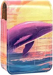 Travel Lipstick Organizer Case,Lipstick Case Portable Makeup Bag with Mirror,Whale in The Sea
