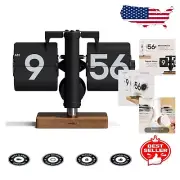 Classic Modern Black Mini Flip Desk Clock - Battery Operated with Large Display