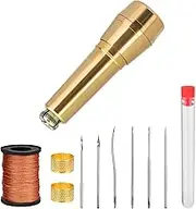 Leather Sewing Awl Kit, 10Pcs Sewing Awl Needles Assortment Kit with Copper Handle for Leather, Shoe and Repair