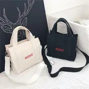Mini Lettering Embroidered Canvas Tote Bag White - One Size