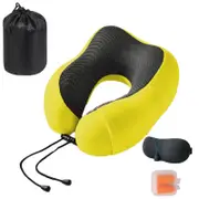 Catzon Travel Neck Pillow Premium Memory Foam for Airplane Car Office-Bright Yellow