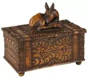 Lidded Box Sleeping Fawn Deer Rustic Intricate Carved Hand-Cast Resin OK Casting
