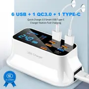 8 Port USB Charger HUB Quick Charge 3.0 LED Display Multi USB Charging Station Mobile Phone Desktop Wall Home AU Plug