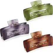 KAUND 3 PCS Large Hair Claw Clips for Thick Hair, 4.1 Inch Hair Clips for Women, Non-slip Matte Rectangle Jaw Banana Clips for Neutral Color Stylish Gifts (C01-green/purple gray/brown)
