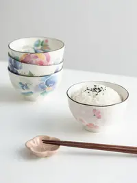 在飛比找Yahoo!奇摩拍賣優惠-茶藝師 日本進口美濃燒家用陶瓷飯碗日式花卉彩藝湯碗米飯碗情侶