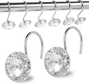 12pcs Shower Curtain Hooks Acrylic Crystal Shower Curtain Rings Round Diamond Decorative Curtain Rings Hooks Rustproof Shower Hooks