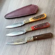 Drop Point Fixed Blade Hunting Survival Camp Tactical Damascus Steel Wood Bone S