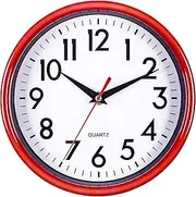 Bernhard Products Red Wall Clock 8" Silent Non-Ticking Quality Quartz Battery Operated Round Clock for Kitchen Office Classroom Bedroom Bathroom Easy to Read (Red, 1 Clock)