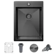 15 x 20 Inch Black Drop In Bar Sink, Single Bowl 18 Gauge T-304 Black Stainle...