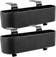 2Pcs Car Headrest Backseat Organizer with Cup Holder, Seat Back Hanging Storage Box with Hooks, Multifunctional Backseat Snacks Drink Storage Box for Kids Adults Toys Snacks (Black)