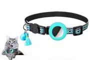 Pet Collar with Airtag Holder Geometric Pattern Cat Collar with Bell and Tassel-Green