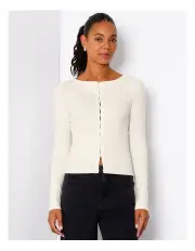 [Grab Denim] Button Through Long Sleeve Tee in Cream