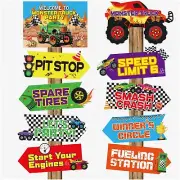 Colorful Car Carnival - 20-Piece Truck Party Sign Set: Checkered Party Supplies