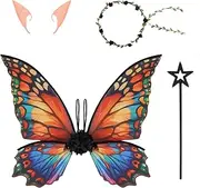 EliphonTowne Fairy Wings - Fairy Costume Set with Flower Wreath, Fairy Hairpin, Wand, and Elf Ears, Butterfly Wings