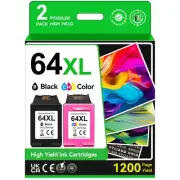 Compatible 64XL Ink Cartridge Replacement for HP Ink 64 Black Color Combo Pac...