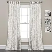 Lush Decor, White Sophia Ruffle Curtain | Textured Window Panel Set for Living, Dining Room, Bedroom (Pair), 40" W x 84" L
