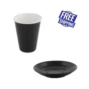 6x Latte Cup & Saucer Black 200mL Bevande Coffee Cups Hot Chocolate Drink