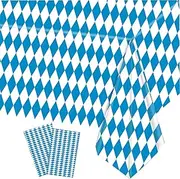 COSORO 2p Blue and White Diamond Checkered Tablecloth Party Oktoberfest Tablecloths,130x220cm Plastic Checkered Table Cover Gingham Table Cloth for Picnic,German Oktoberfest Party Table Decoration