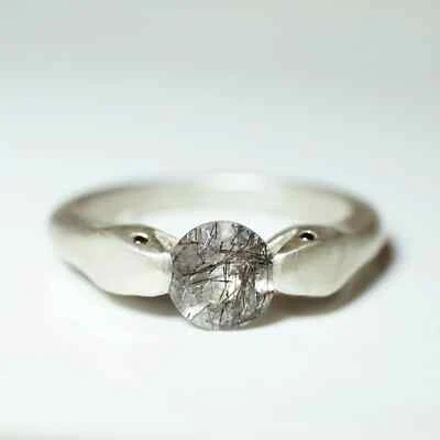 Black Rutilated Quartz Snake Ring Double Headed 925 Sterling Silver Wedding ring